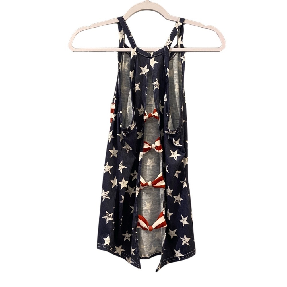 Women's small Fashion T Shirt Cold Shoulder Open Back American Flag cotton - Picture 4 of 5